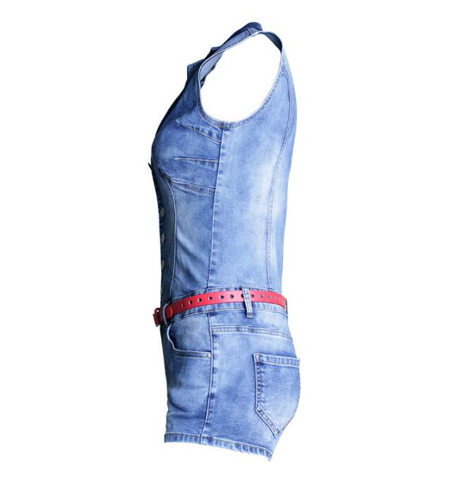 SZ60207 Womens Juniors Sexy Stretch Denim Sleeveless Short Jumpsuit with Belt